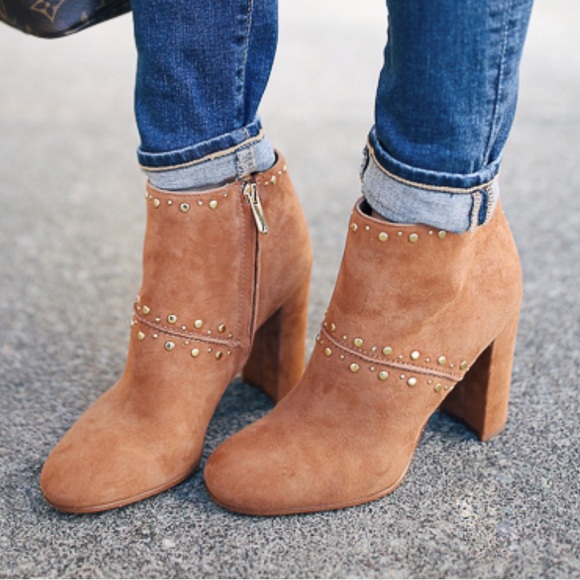 Sam Edelman Chandler Brown Suede Gold Studded High-Heel Ankle Boot 8 - Picture 5 of 14